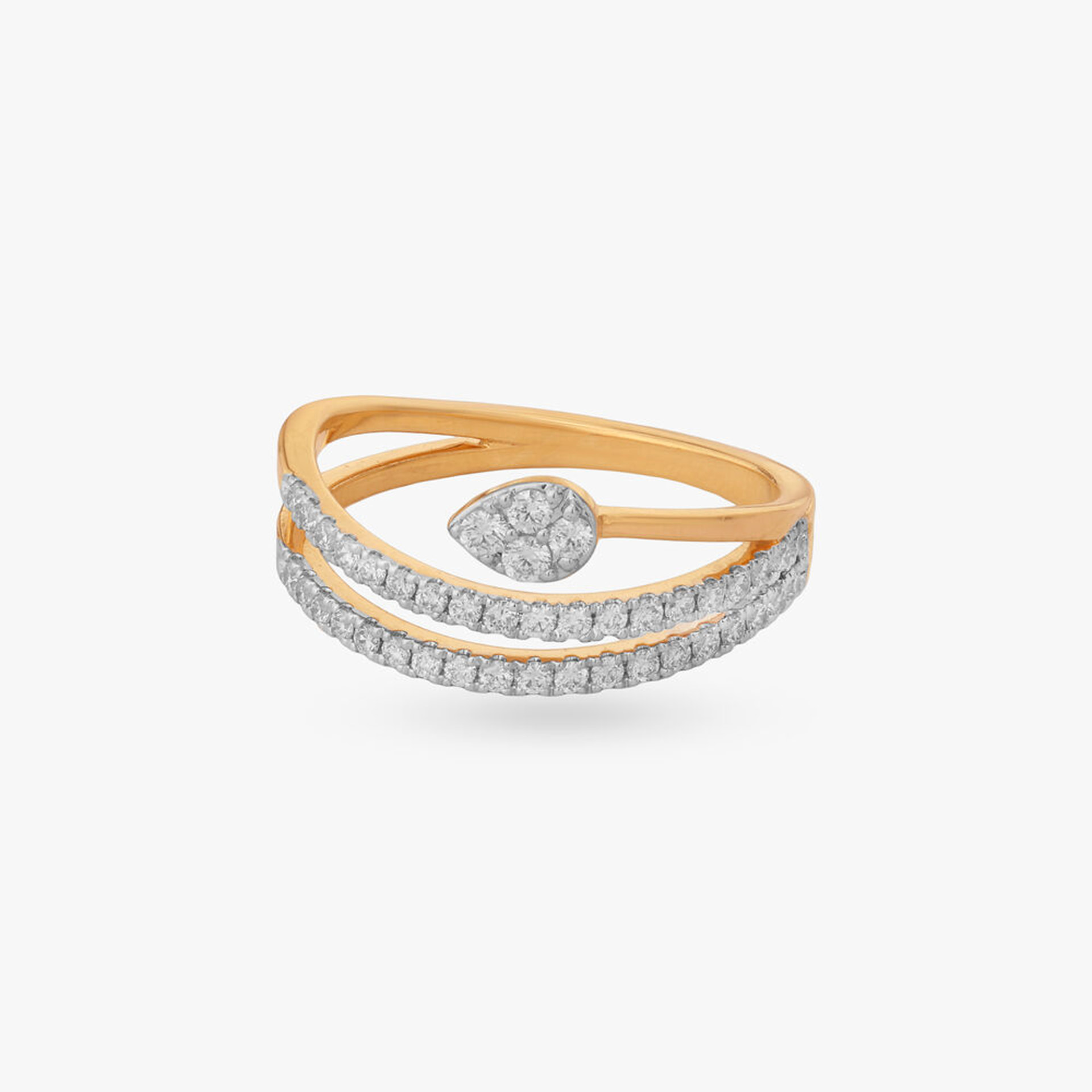 Yellow-gold pear cluster double band ring from the front, illustrative 18K Yellow Gold preview