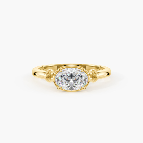 Yellow-gold oval solitaire with rope-detail shoulders, front view, illustrative 18K Yellow Gold preview