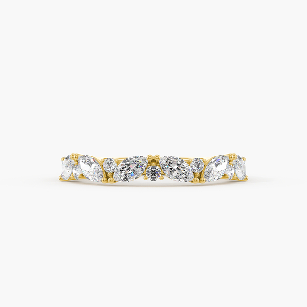 Yellow-gold band with alternating marquise and round diamonds, front view, illustrative 18K Yellow Gold preview