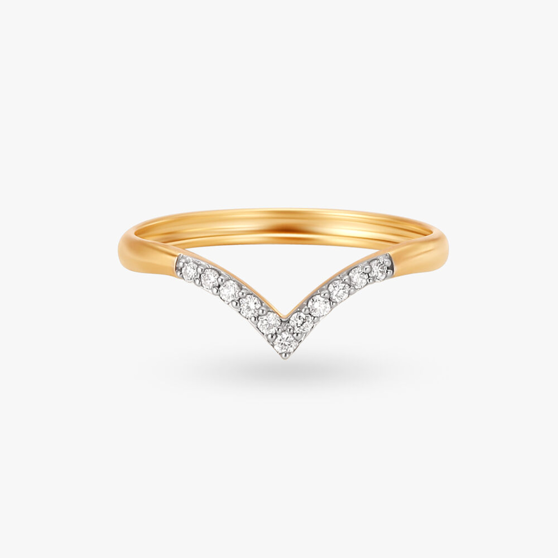 Yellow-gold V-chevron diamond ring from the front, illustrative 18K Yellow Gold preview