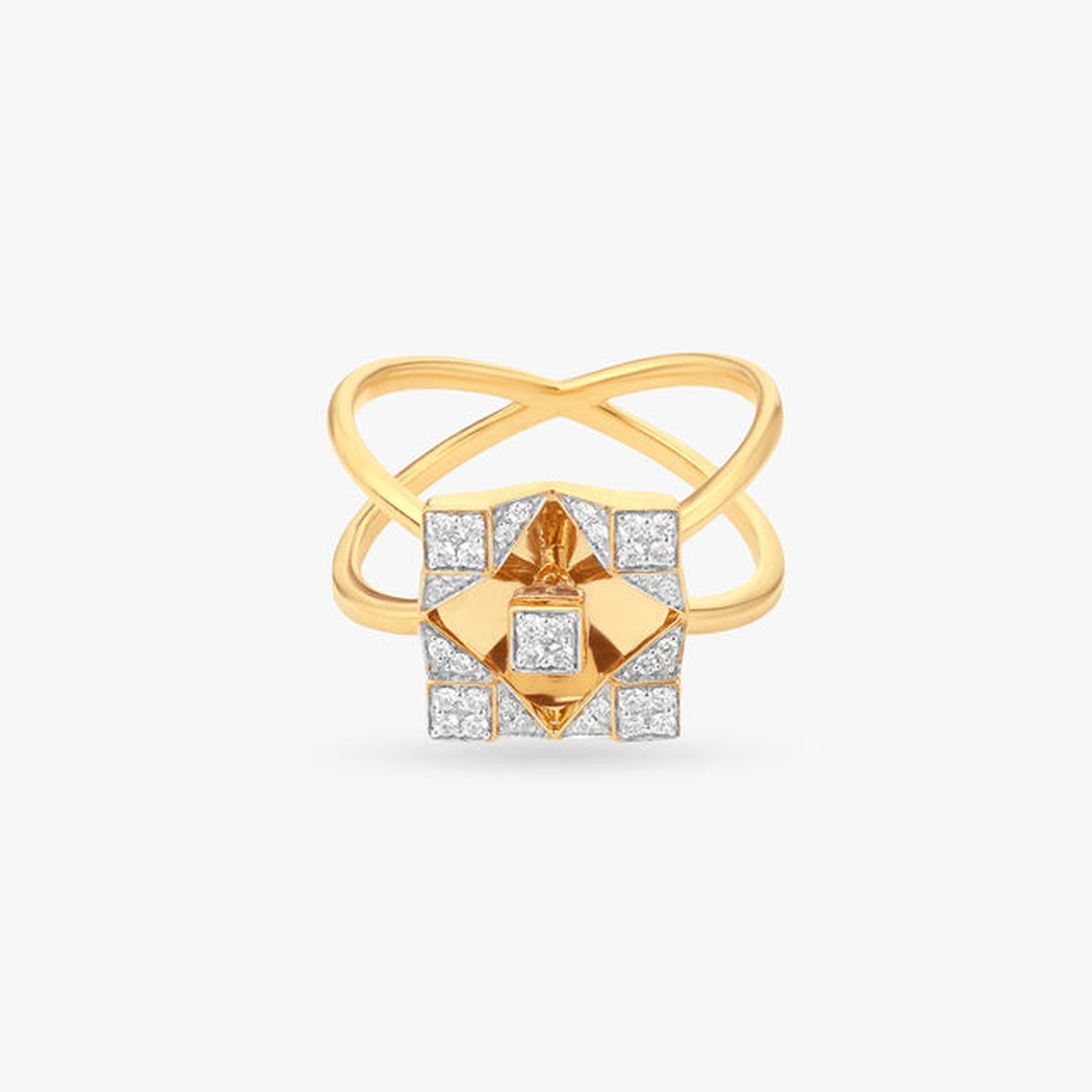 Gold geometric mosaic diamond ring from the front, illustrative 18K Yellow Gold preview